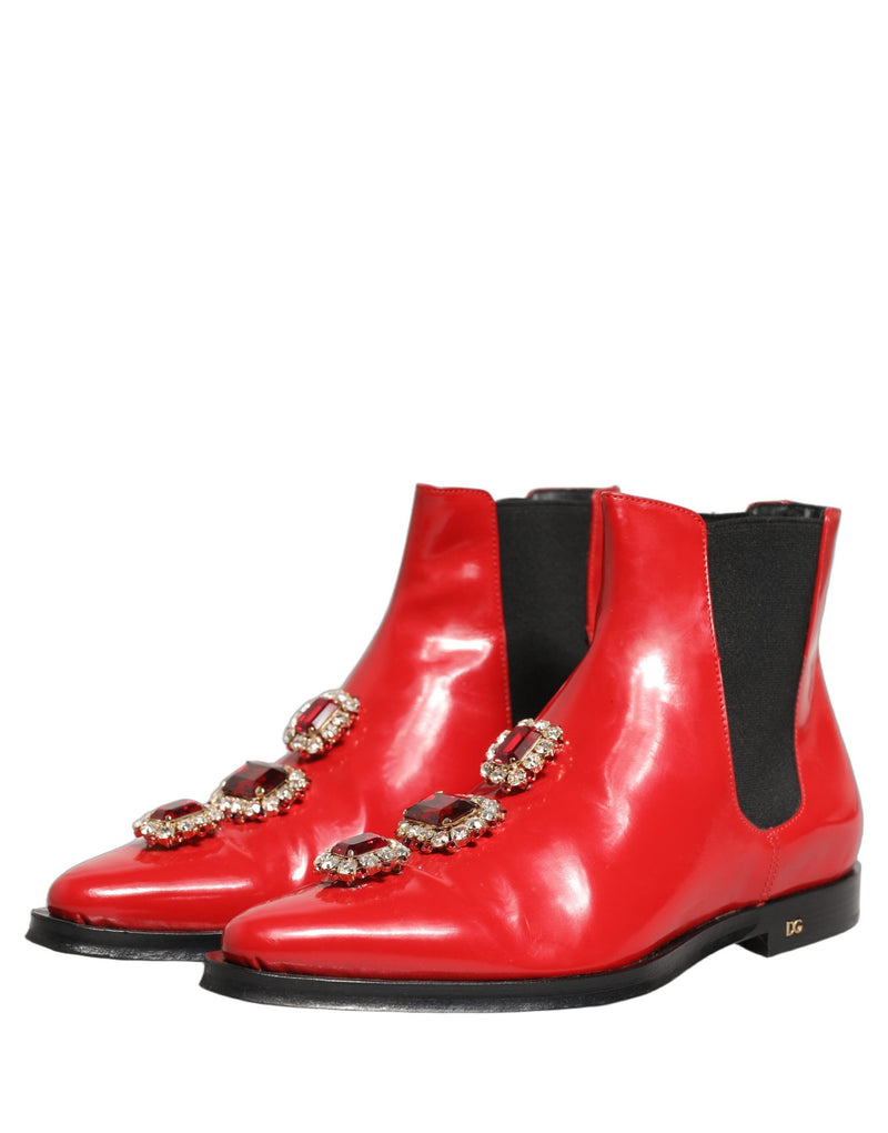 Dolce & Gabbana Red Embellished Chelsea Ankle Boots for Men