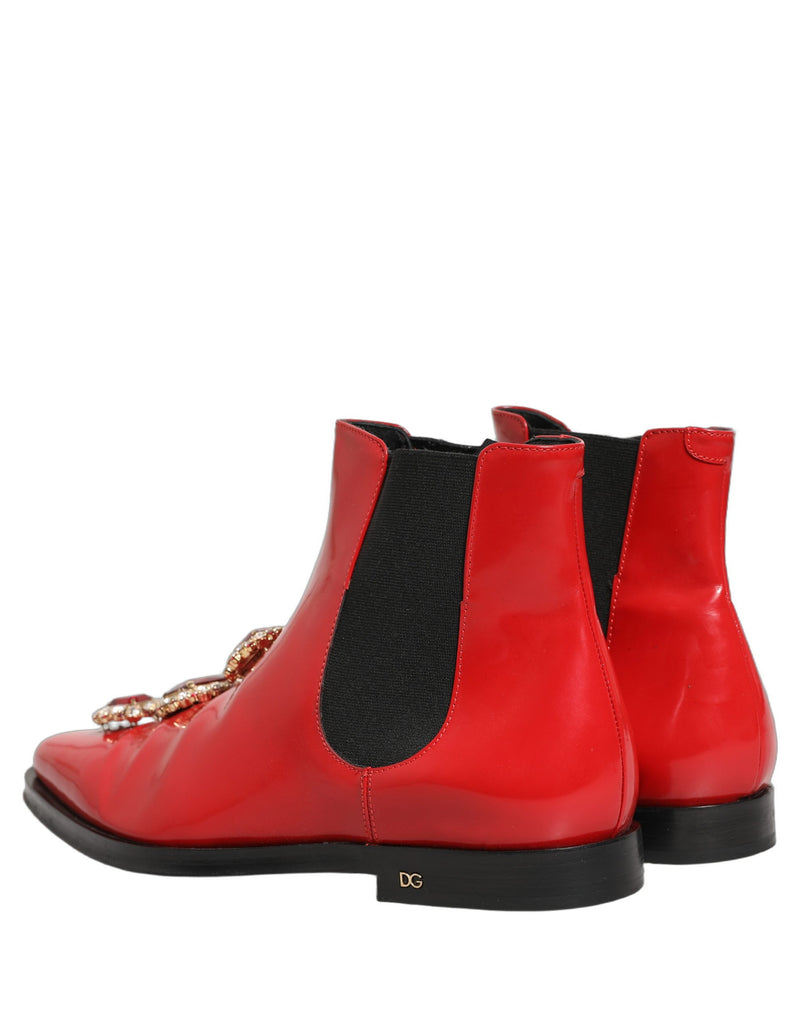 Dolce & Gabbana Red Embellished Chelsea Ankle Boots for Men