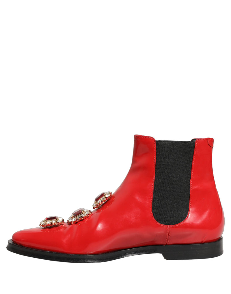 Dolce & Gabbana Red Embellished Chelsea Ankle Boots for Men