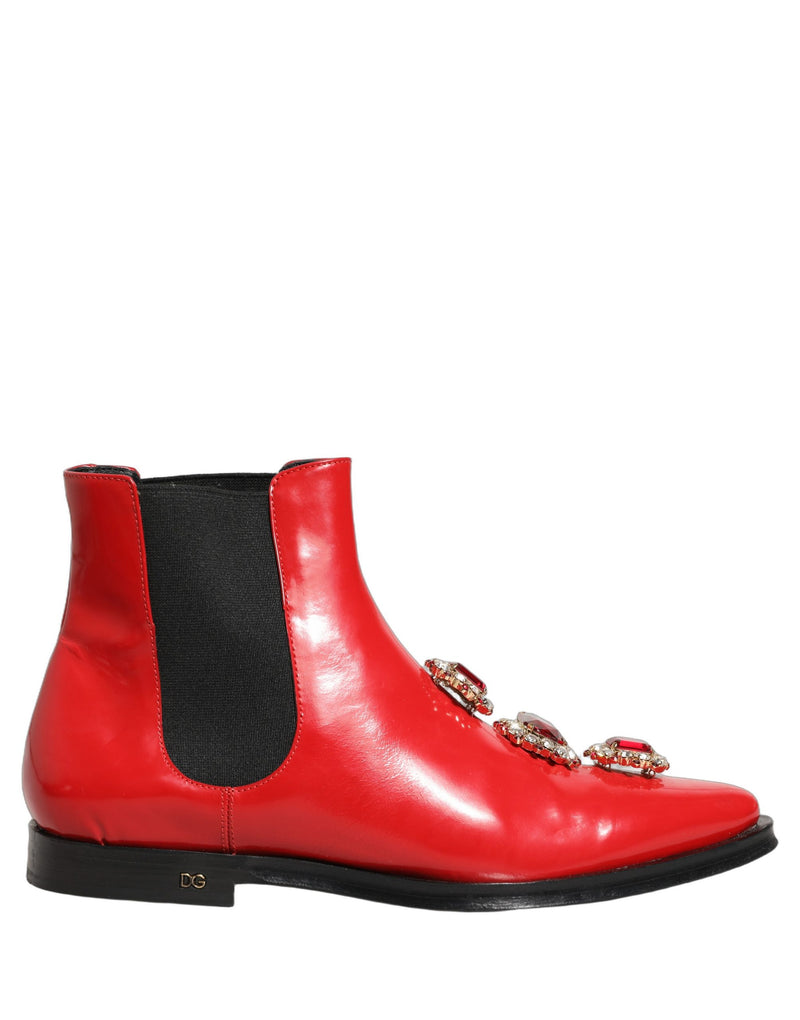 Dolce & Gabbana Red Embellished Chelsea Ankle Boots for Men