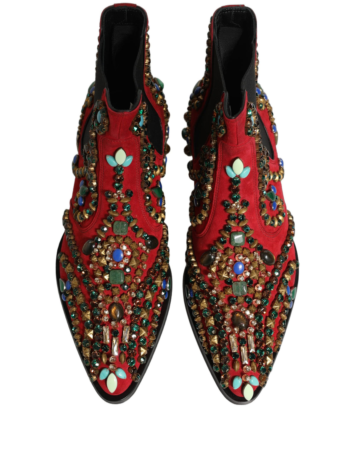 Dolce & Gabbana Red Embellished Chelsea Ankle Boots