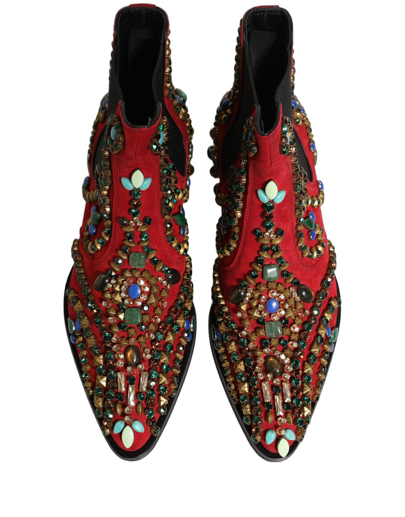 Dolce & Gabbana Red Embellished Chelsea Ankle Boots