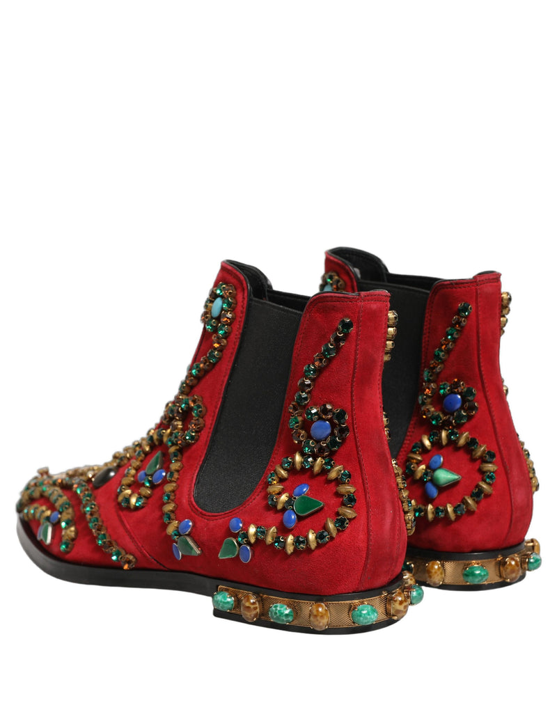 Dolce & Gabbana Red Embellished Chelsea Ankle Boots