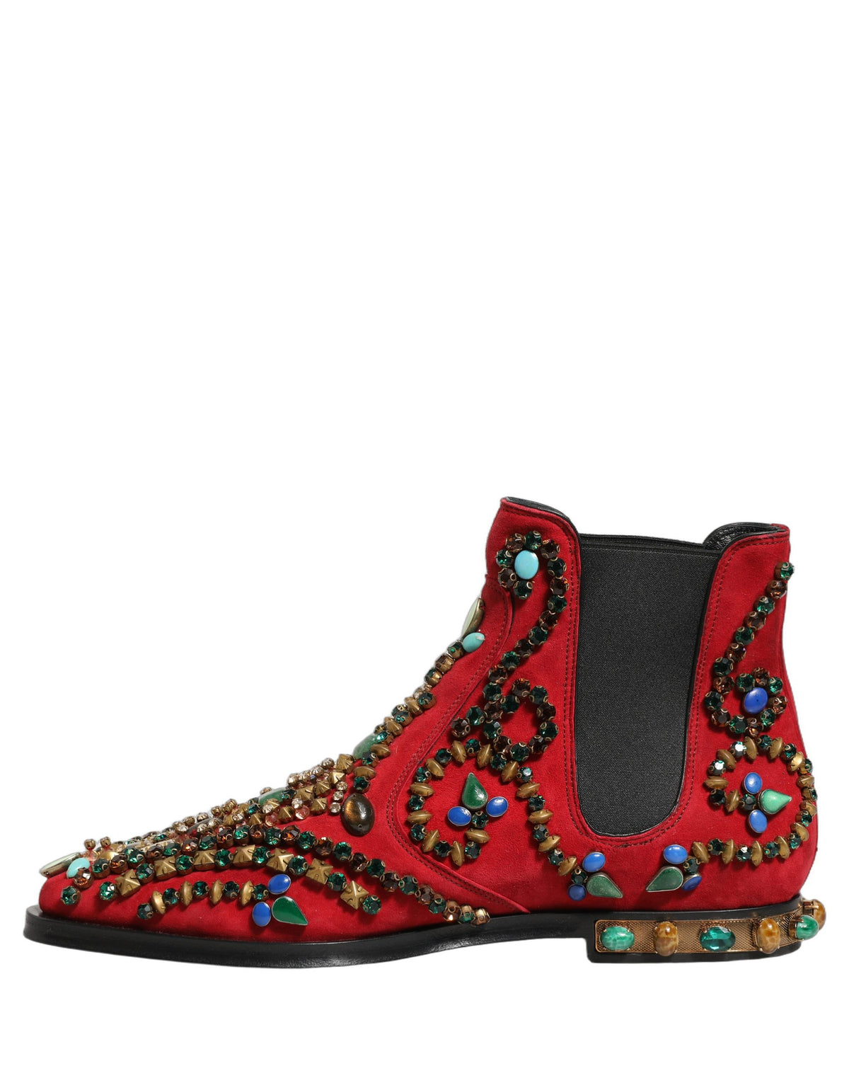 Dolce & Gabbana Red Embellished Chelsea Ankle Boots