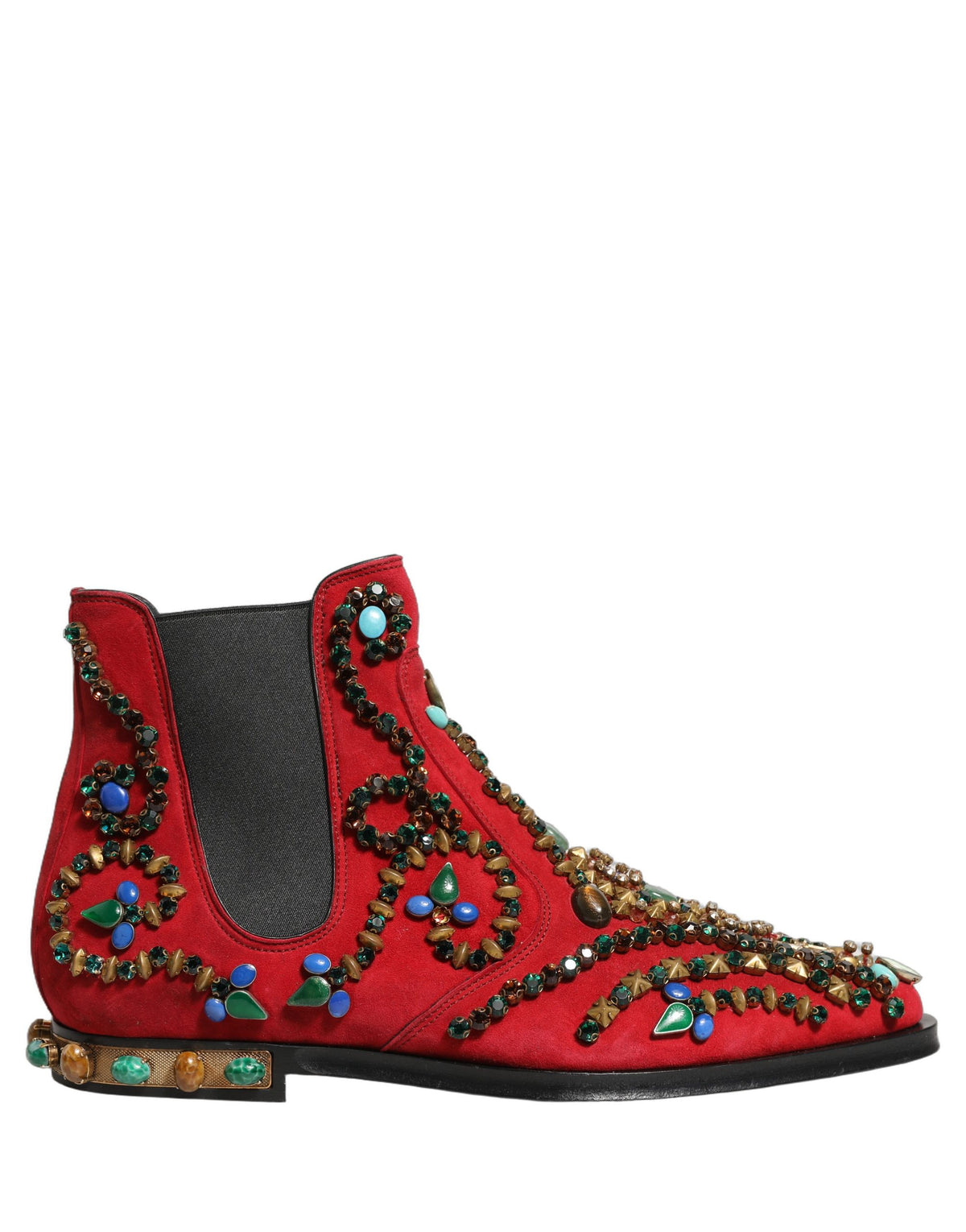 Dolce & Gabbana Red Embellished Chelsea Ankle Boots