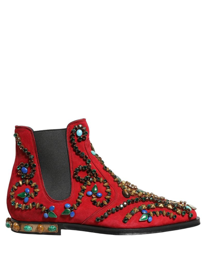 Dolce & Gabbana Red Embellished Chelsea Ankle Boots