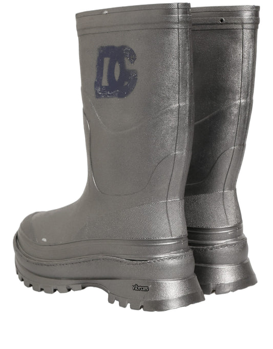 Dolce & Gabbana Metallic Silver Pull On Rain Boots Men Shoes