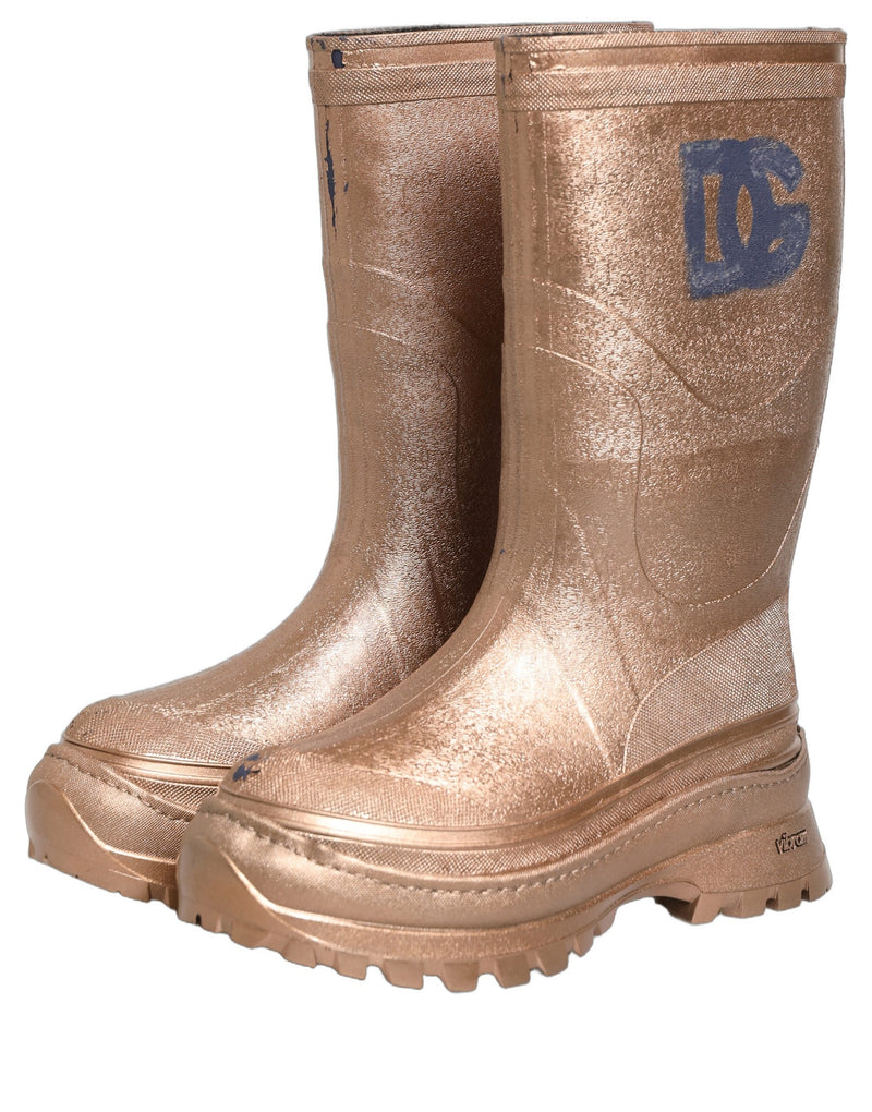 Dolce & Gabbana Rose Gold PVC Pull On Rain Boots for Men