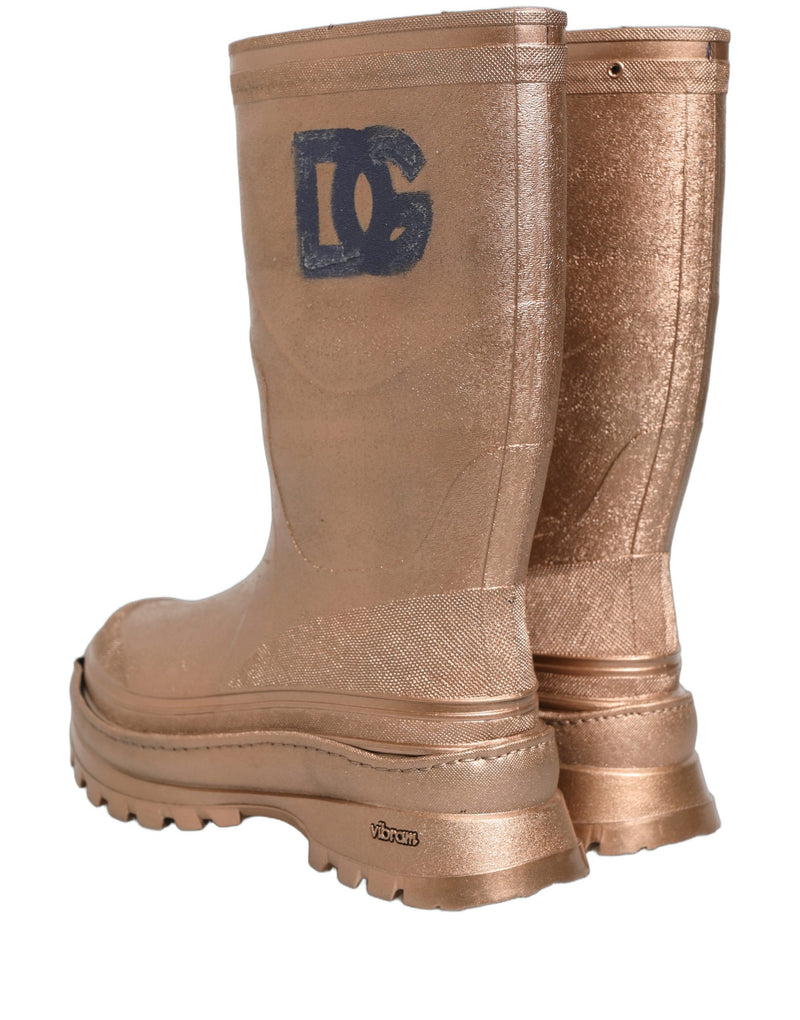 Dolce & Gabbana Rose Gold PVC Pull On Rain Boots for Men