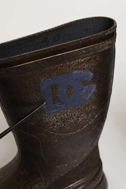 Dolce & Gabbana Bronze PVC Pull On Rain Boots Men Shoes