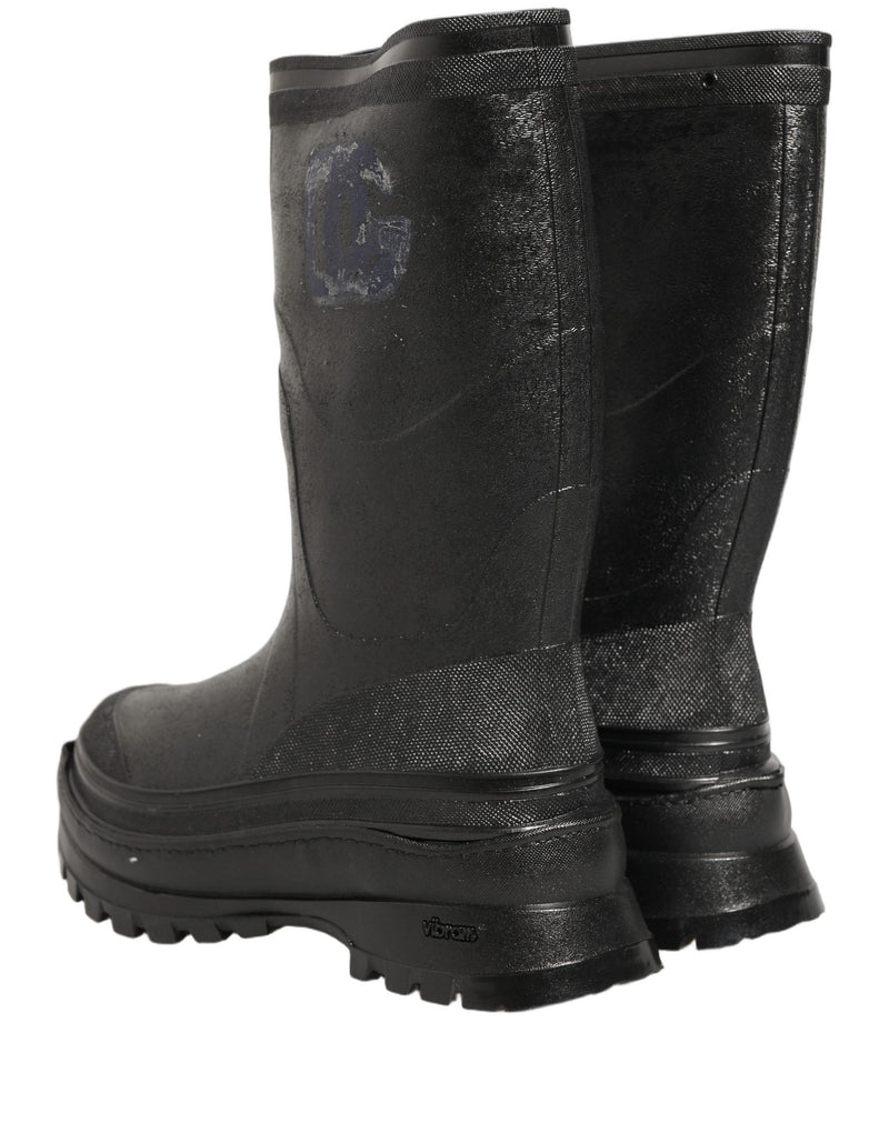 Dolce & Gabbana Black PVC Pull On Rain Boots for Men