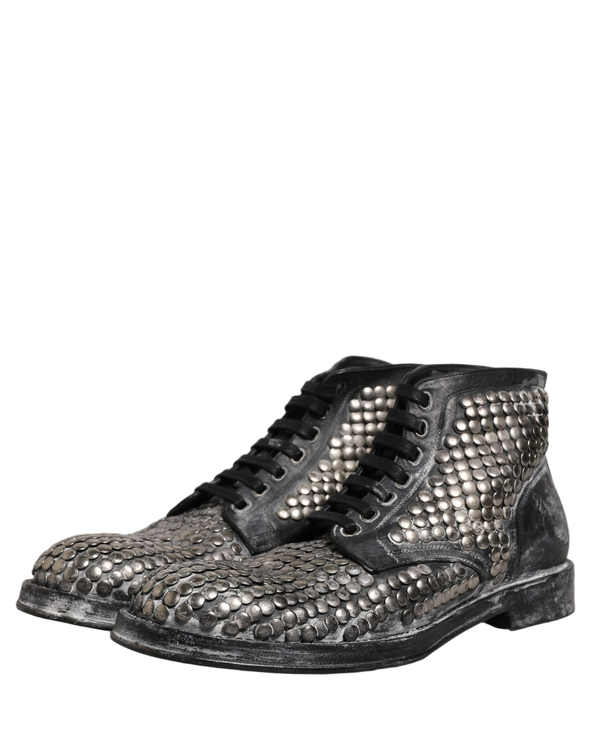 Dolce & Gabbana Black Leather Runway Studs Ankle Boots