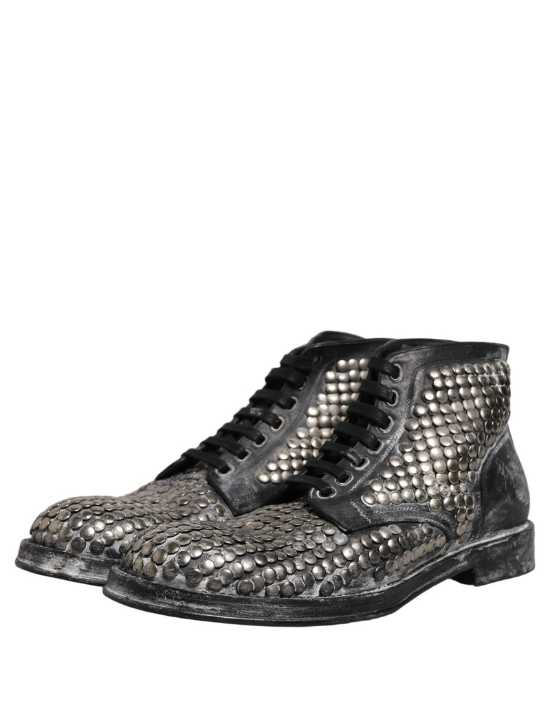 Dolce & Gabbana Black Leather Runway Studs Ankle Boots