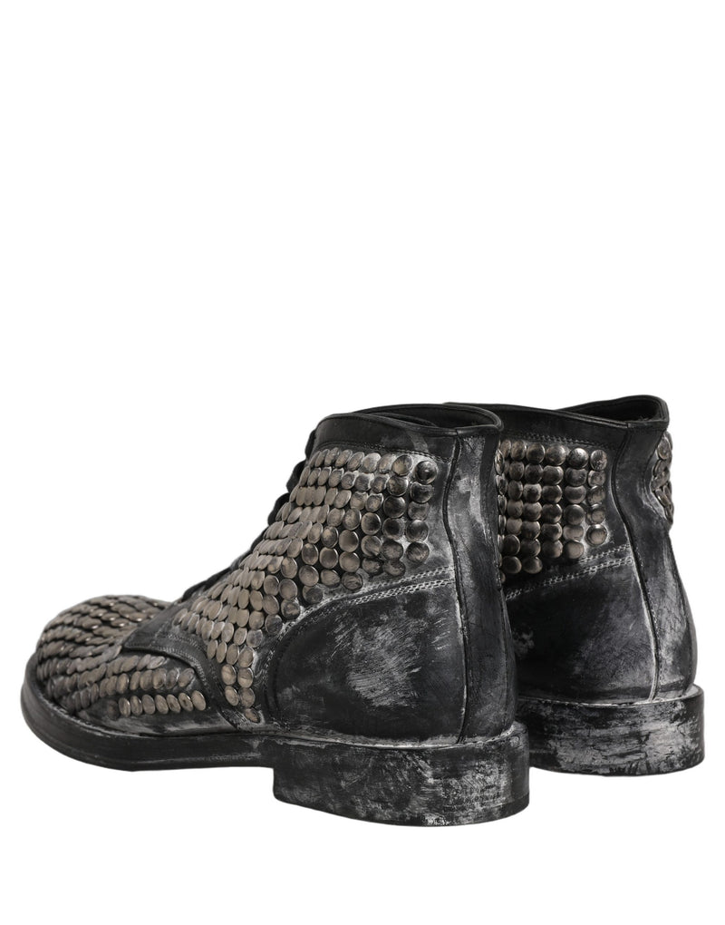 Dolce & Gabbana Black Leather Runway Studs Ankle Boots