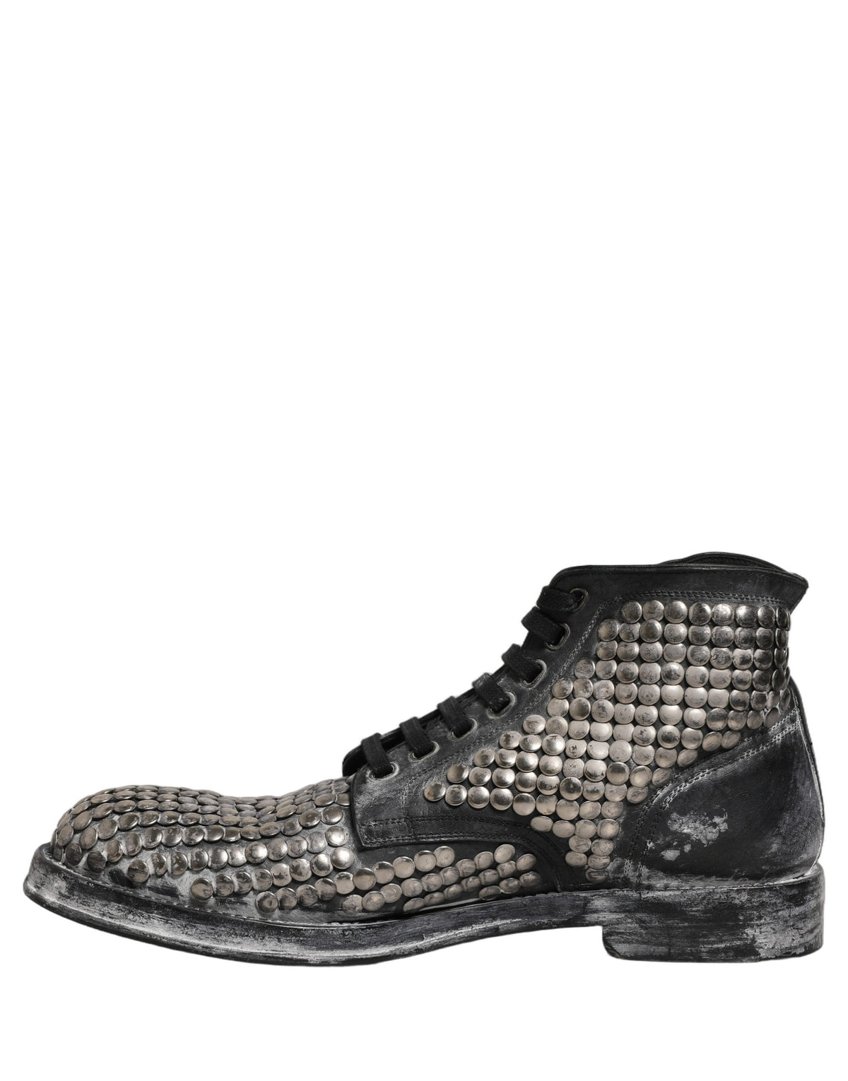 Dolce & Gabbana Black Leather Runway Studs Ankle Boots