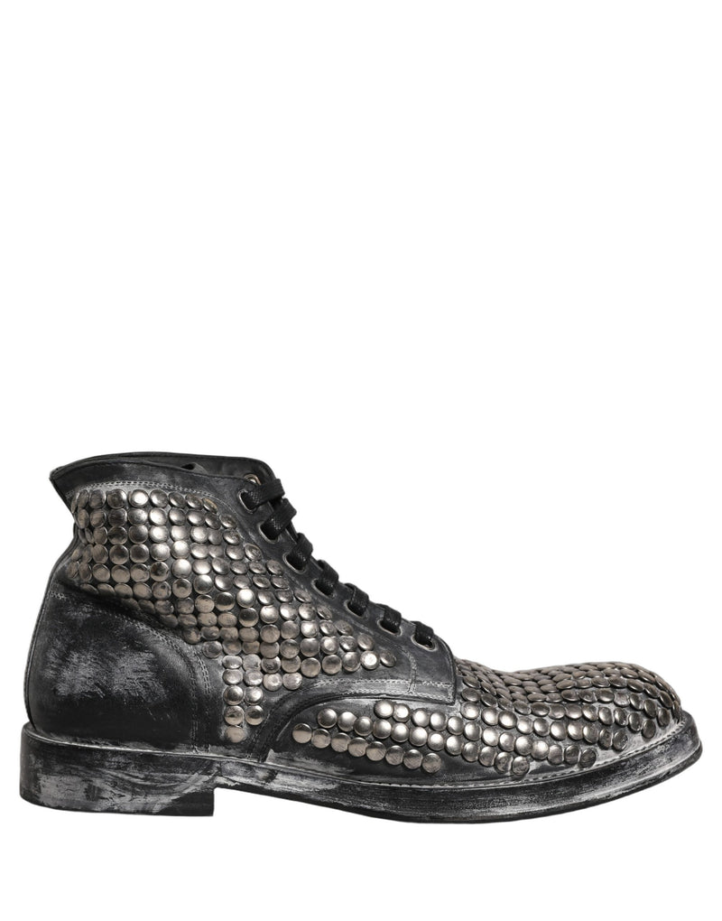 Dolce & Gabbana Black Leather Runway Studs Ankle Boots