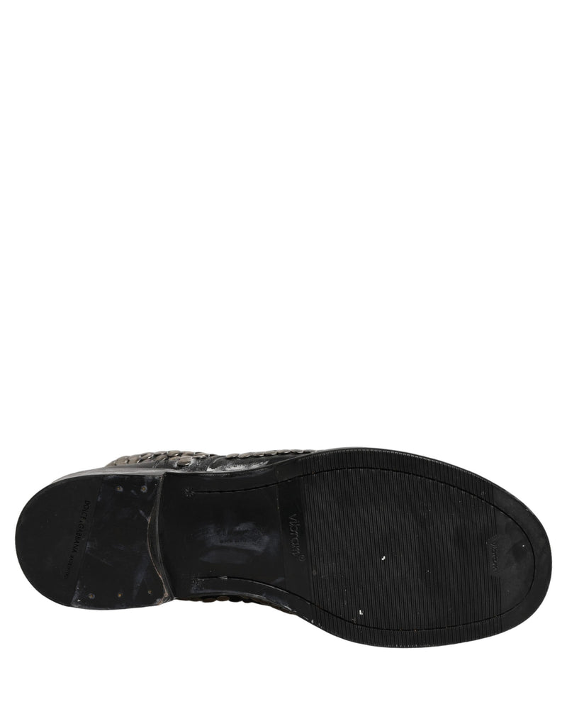 Dolce & Gabbana Black Leather Runway Studs Ankle Boots