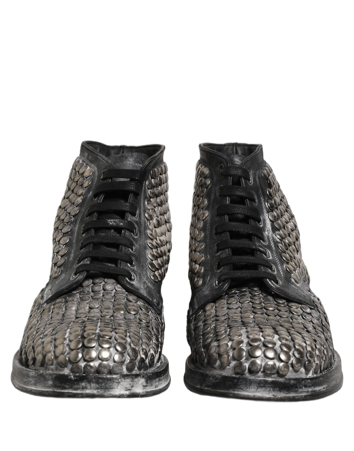 Dolce & Gabbana Black Leather Runway Studs Ankle Boots