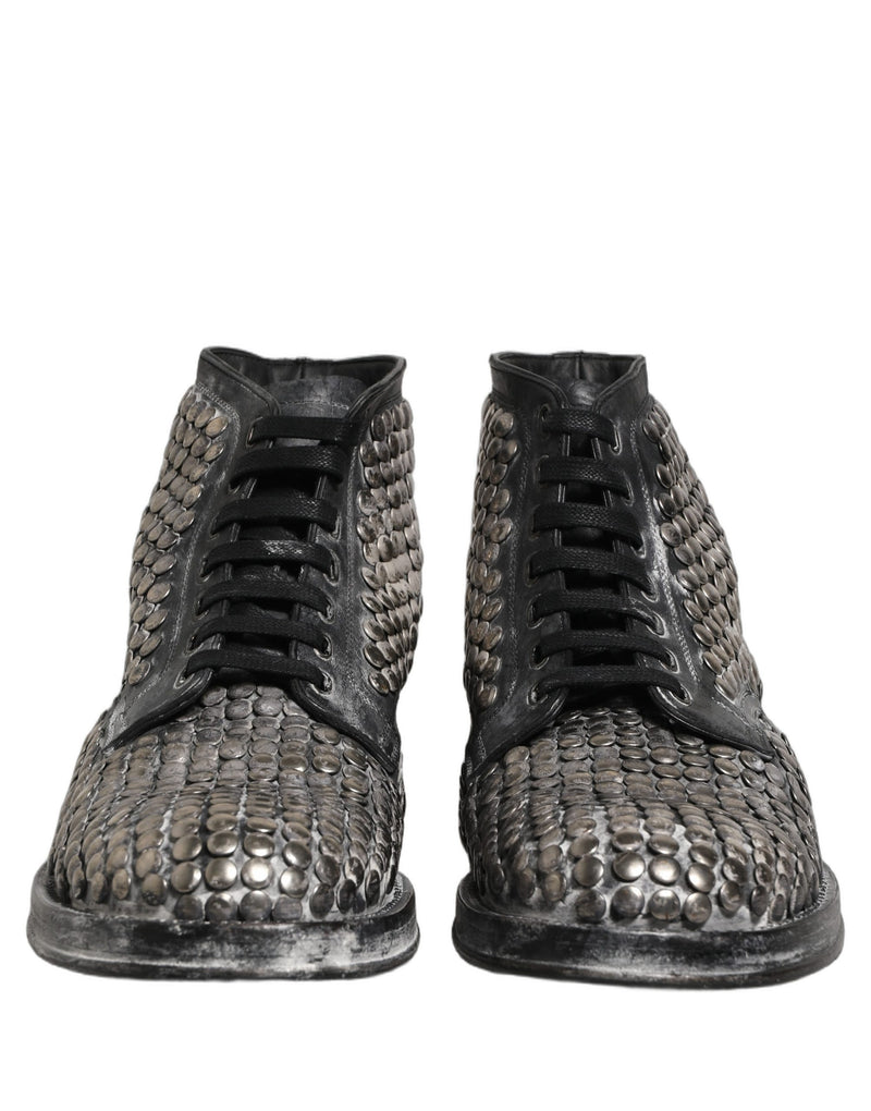 Dolce & Gabbana Black Leather Runway Studs Ankle Boots