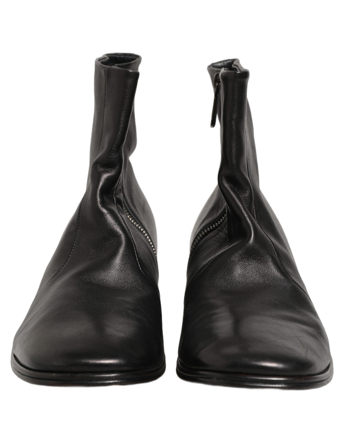 Dolce & Gabbana Black Leather Logo Short Ankle Boots