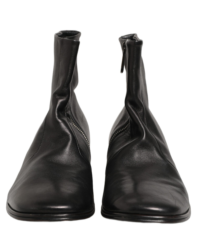 Dolce & Gabbana Black Leather Logo Short Ankle Boots