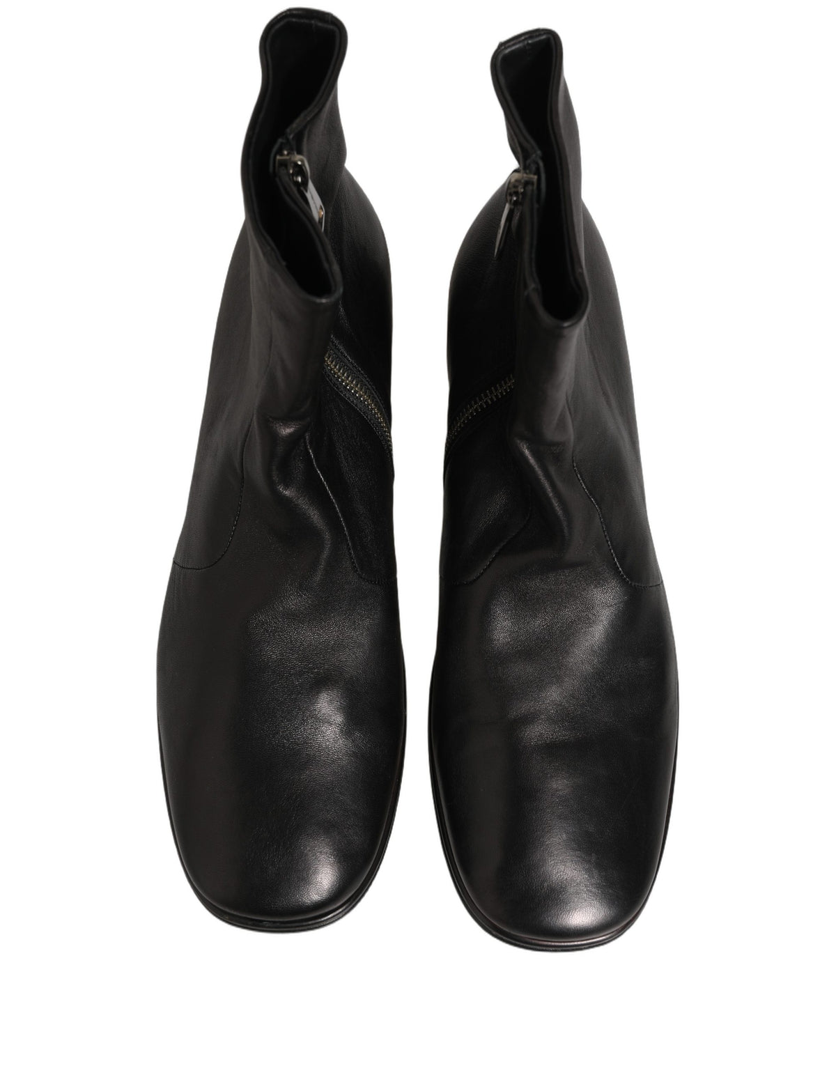 Dolce & Gabbana Black Leather Logo Short Ankle Boots