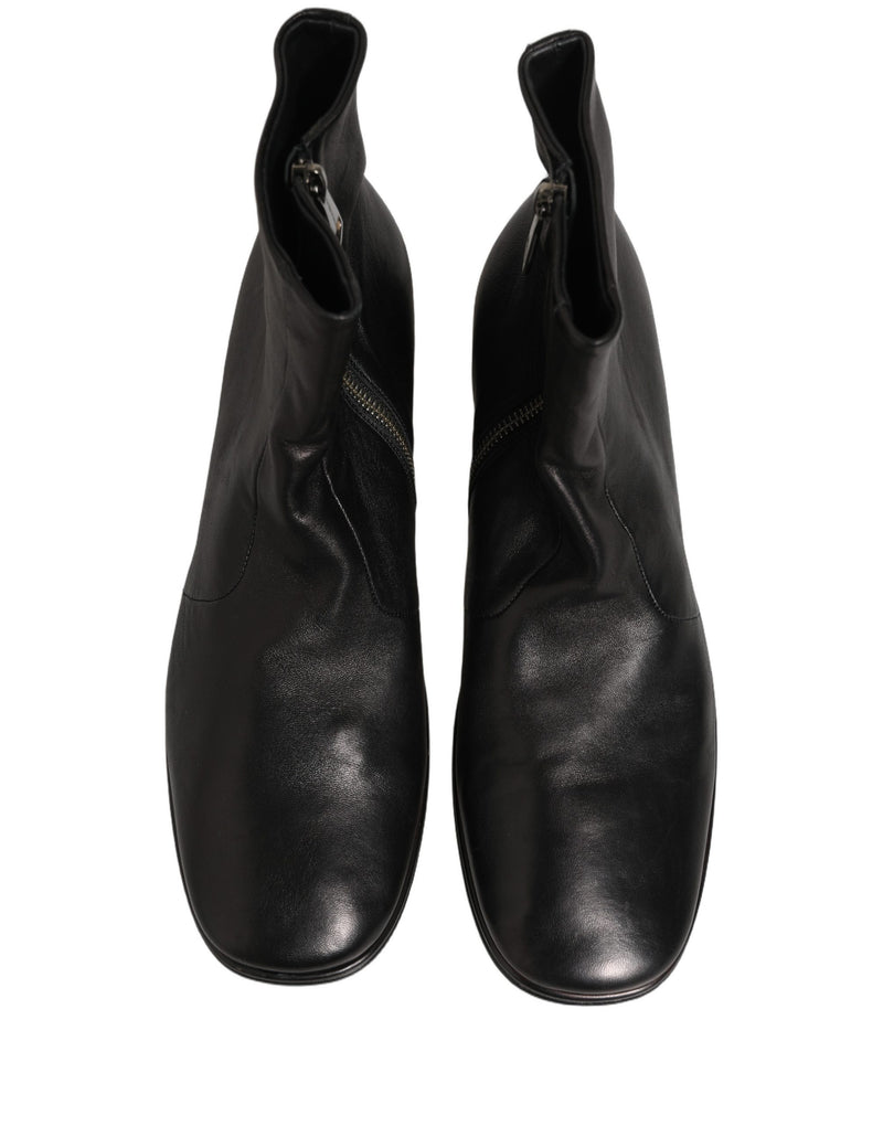 Dolce & Gabbana Black Leather Logo Short Ankle Boots