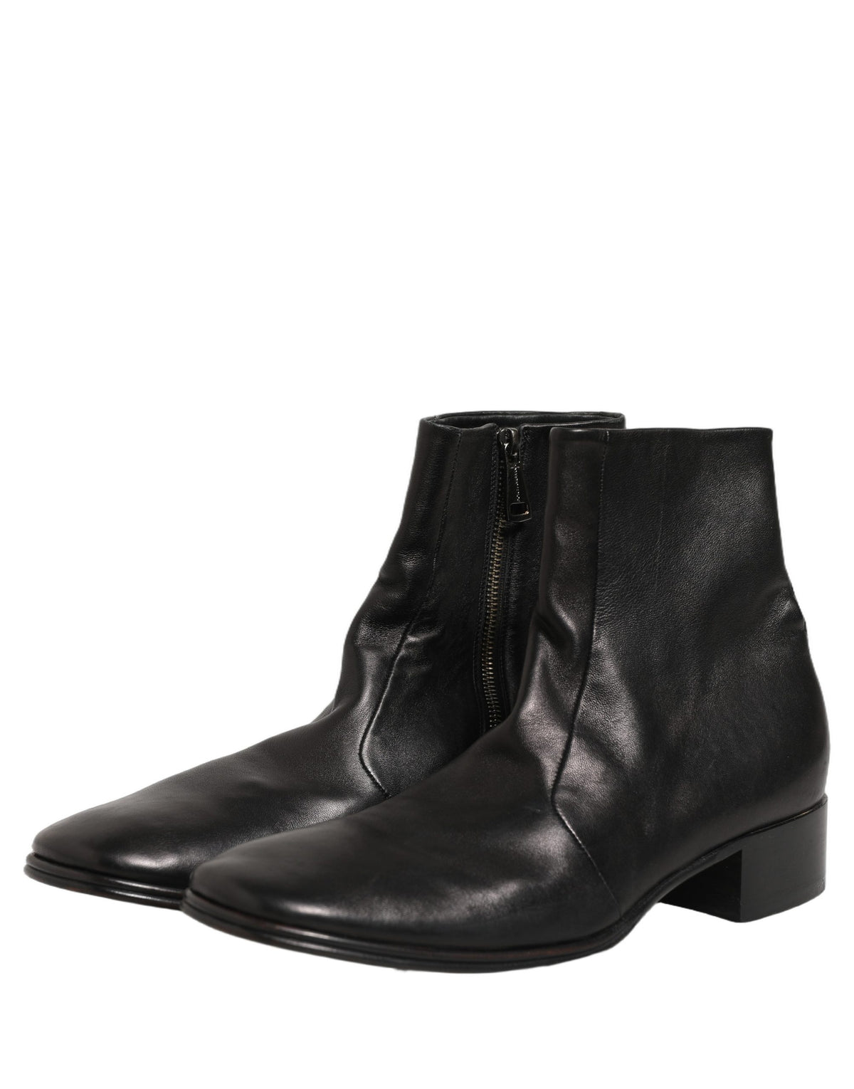 Dolce & Gabbana Black Leather Logo Short Ankle Boots