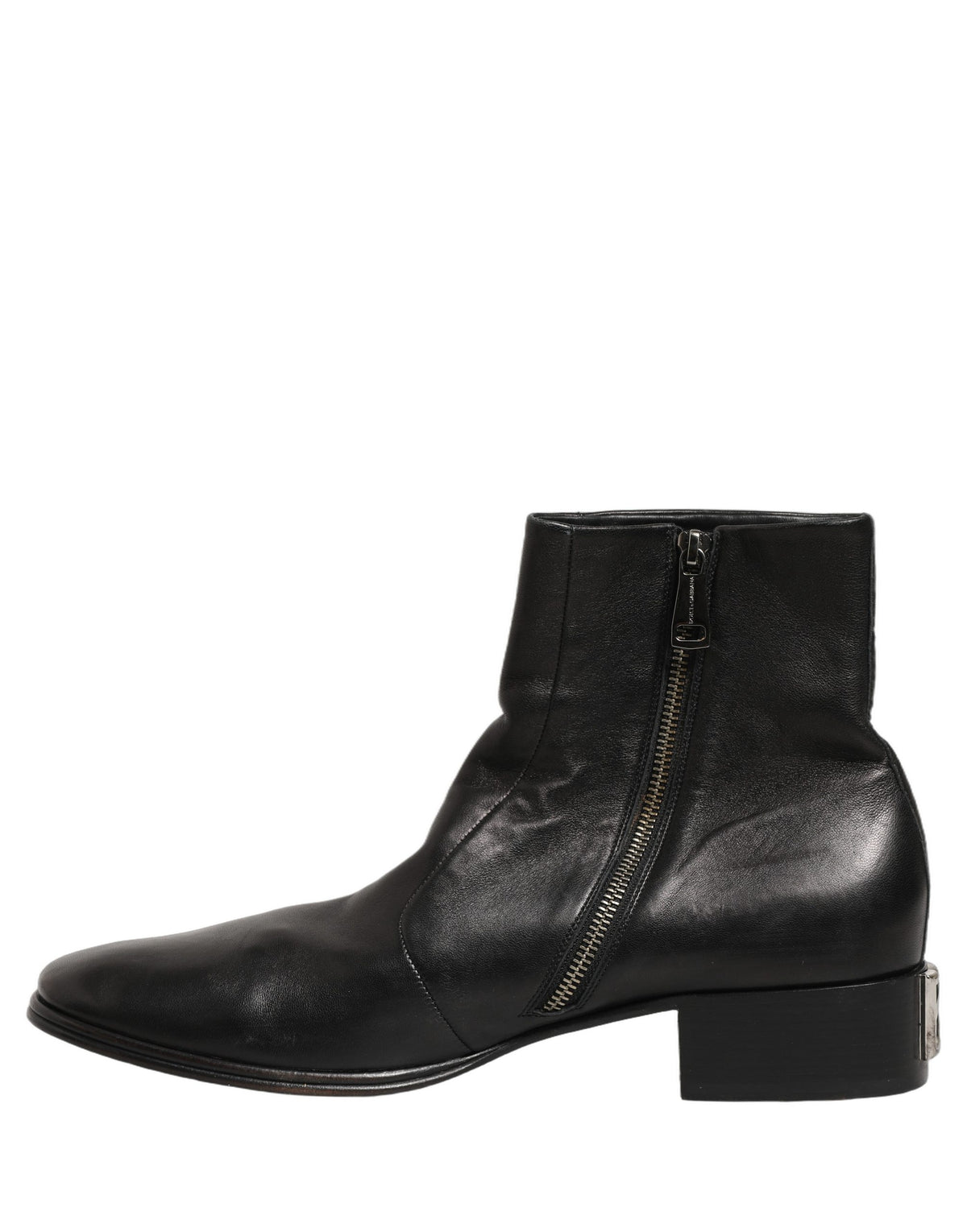 Dolce & Gabbana Black Leather Logo Short Ankle Boots