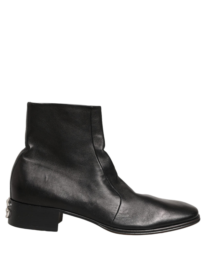 Dolce & Gabbana Black Leather Logo Short Ankle Boots