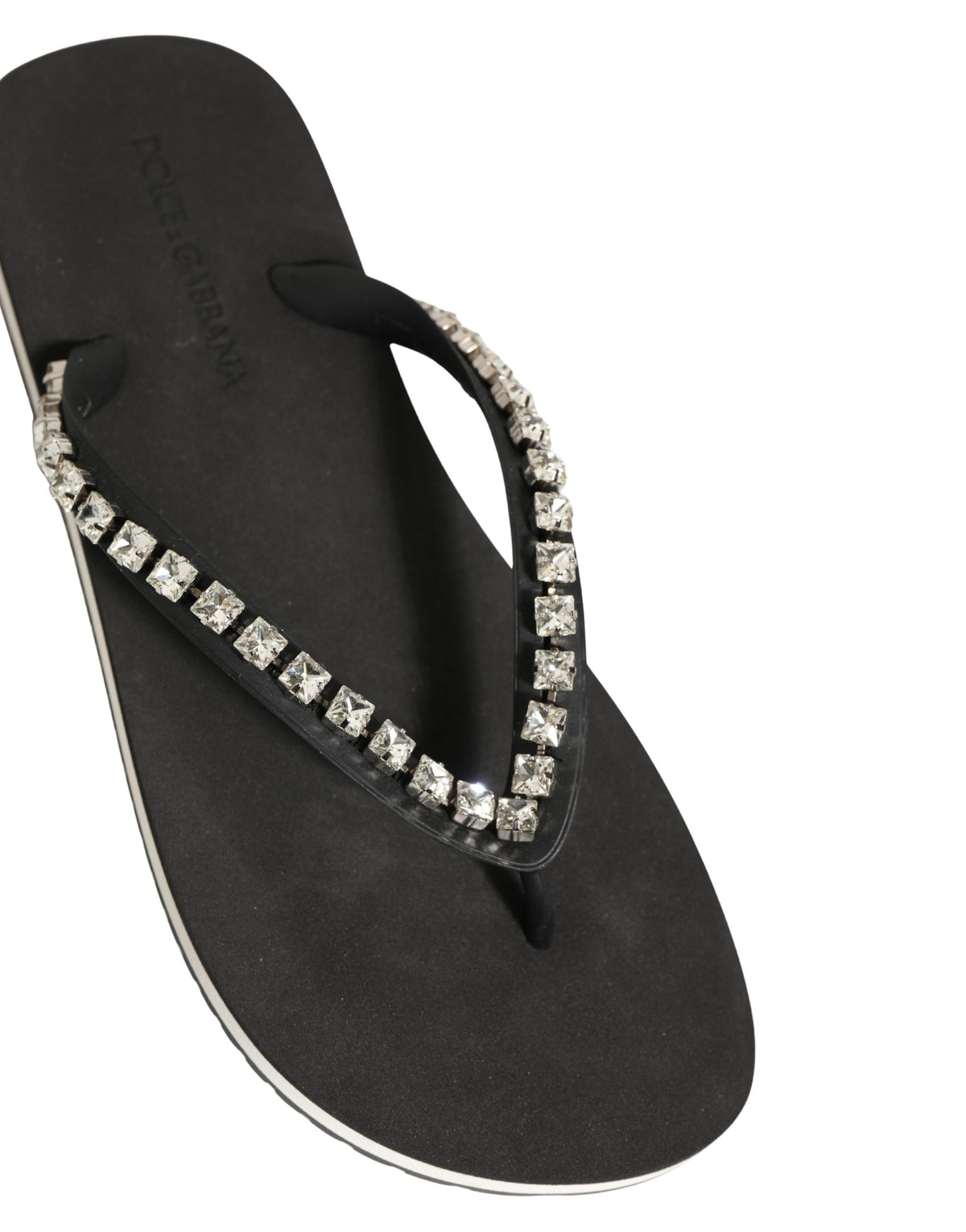 Dolce & Gabbana Black Embellished Rubber Flip Flops for Men