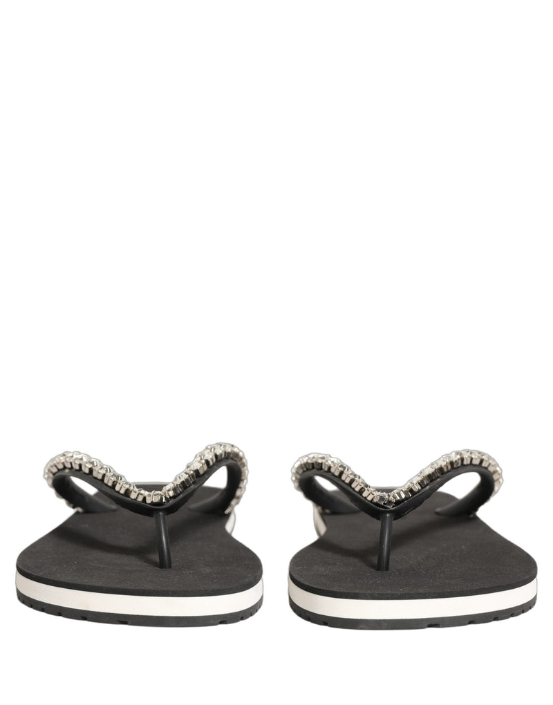 Dolce & Gabbana Black Embellished Rubber Flip Flops for Men