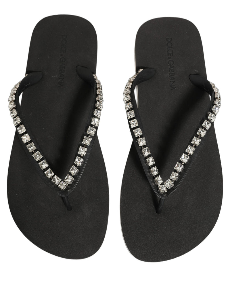 Dolce & Gabbana Black Embellished Rubber Flip Flops for Men