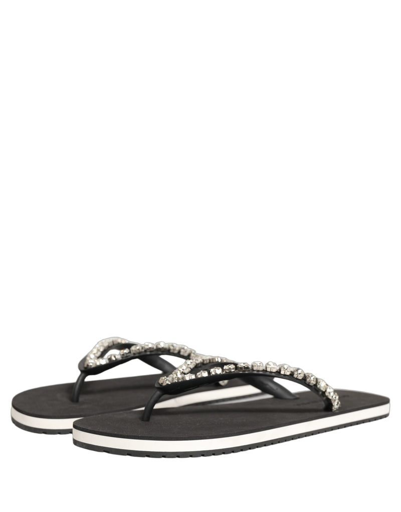 Dolce & Gabbana Black Embellished Rubber Flip Flops for Men
