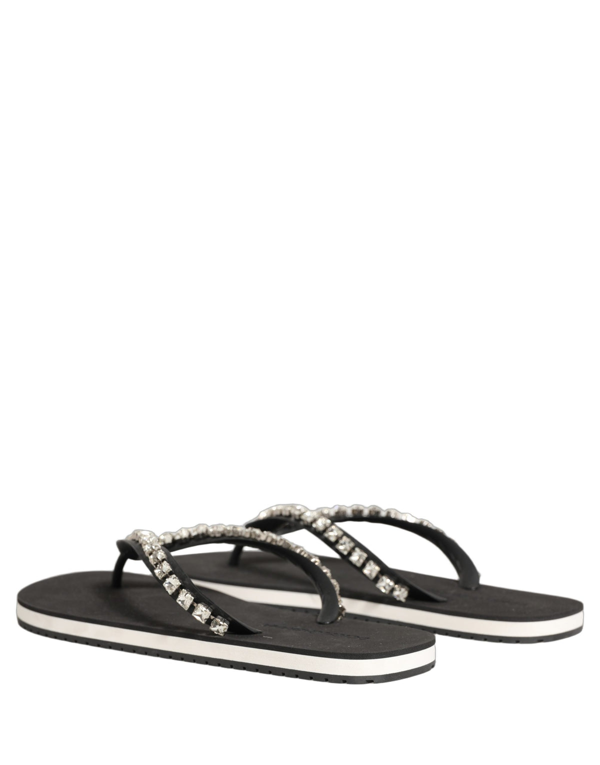 Dolce & Gabbana Black Embellished Rubber Flip Flops for Men