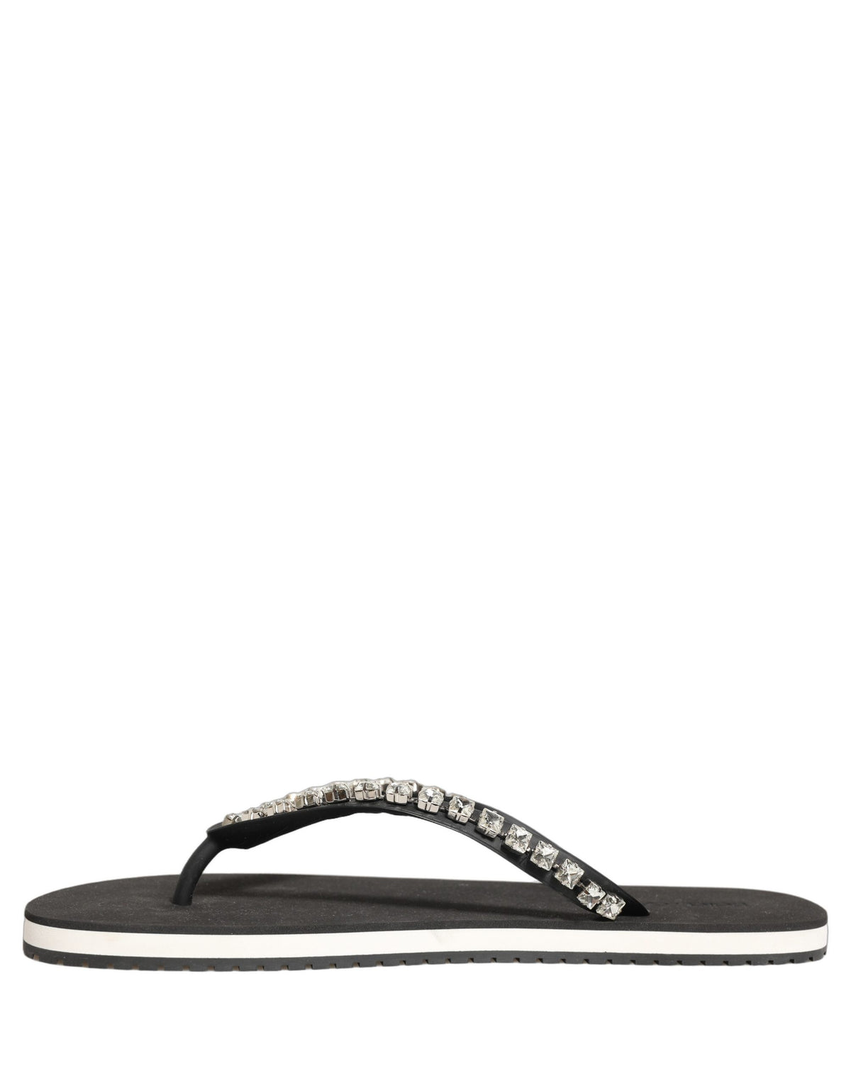 Dolce & Gabbana Black Embellished Rubber Flip Flops for Men
