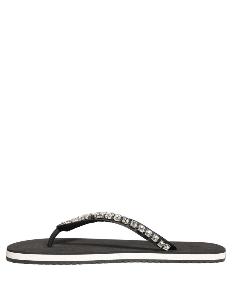 Dolce & Gabbana Black Embellished Rubber Flip Flops for Men