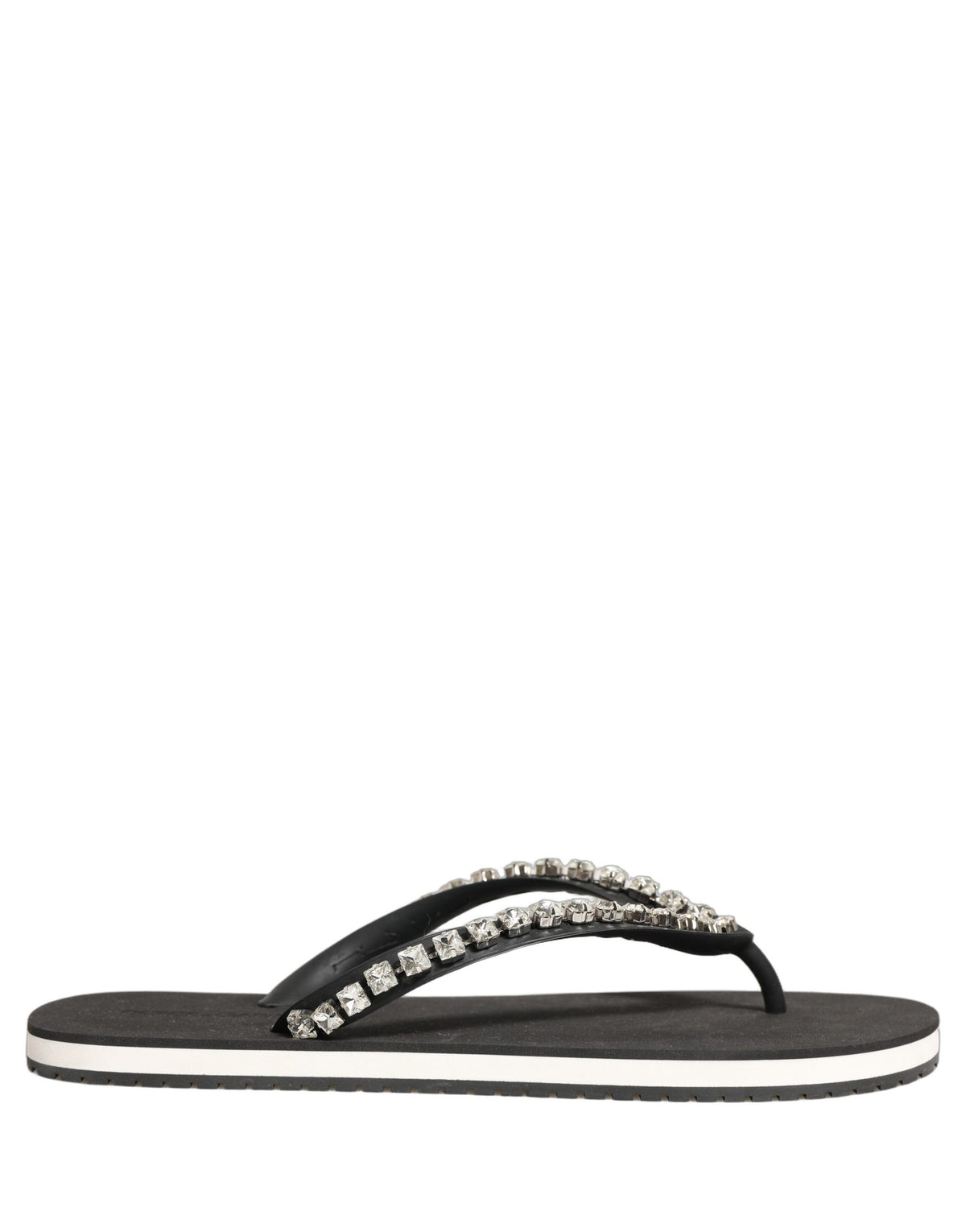 Dolce & Gabbana Black Embellished Rubber Flip Flops for Men