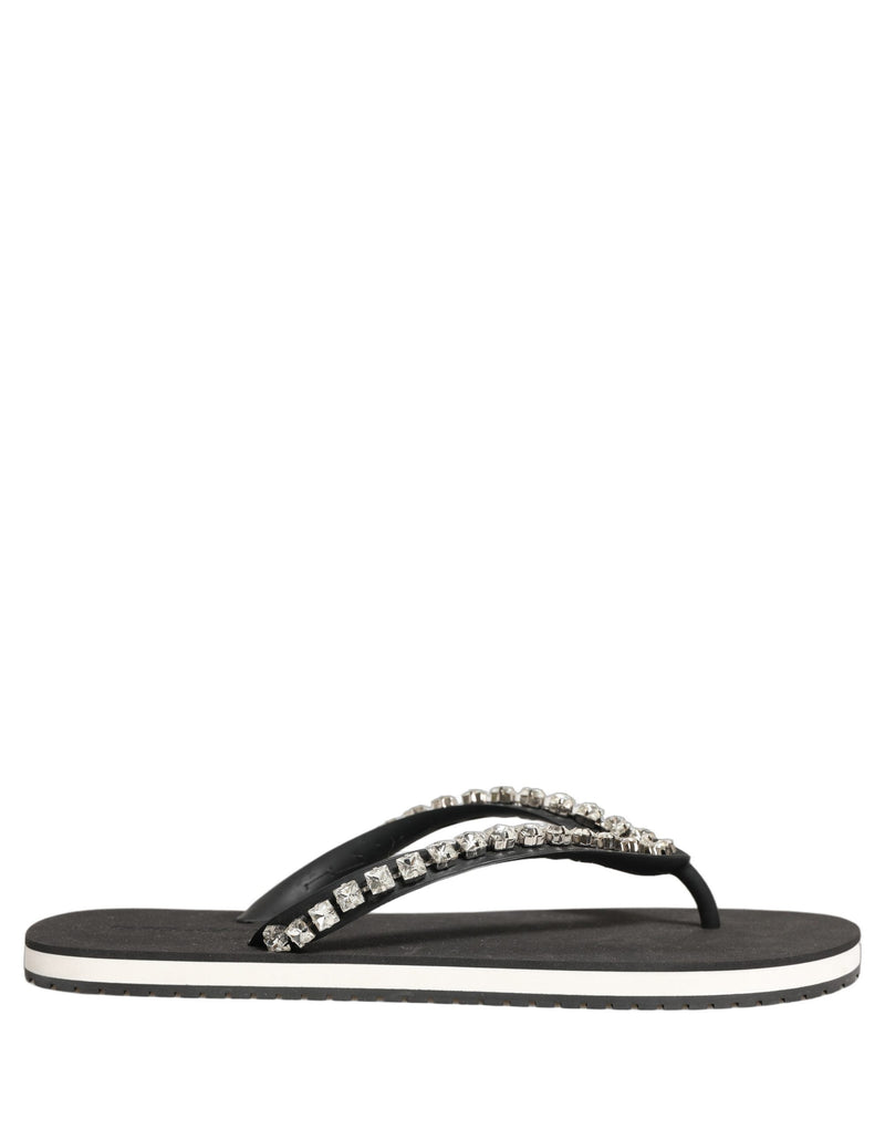 Dolce & Gabbana Black Embellished Rubber Flip Flops for Men