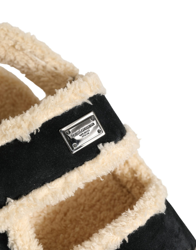 Dolce & Gabbana Beige Black Faux Fur Flats Sandals for Men