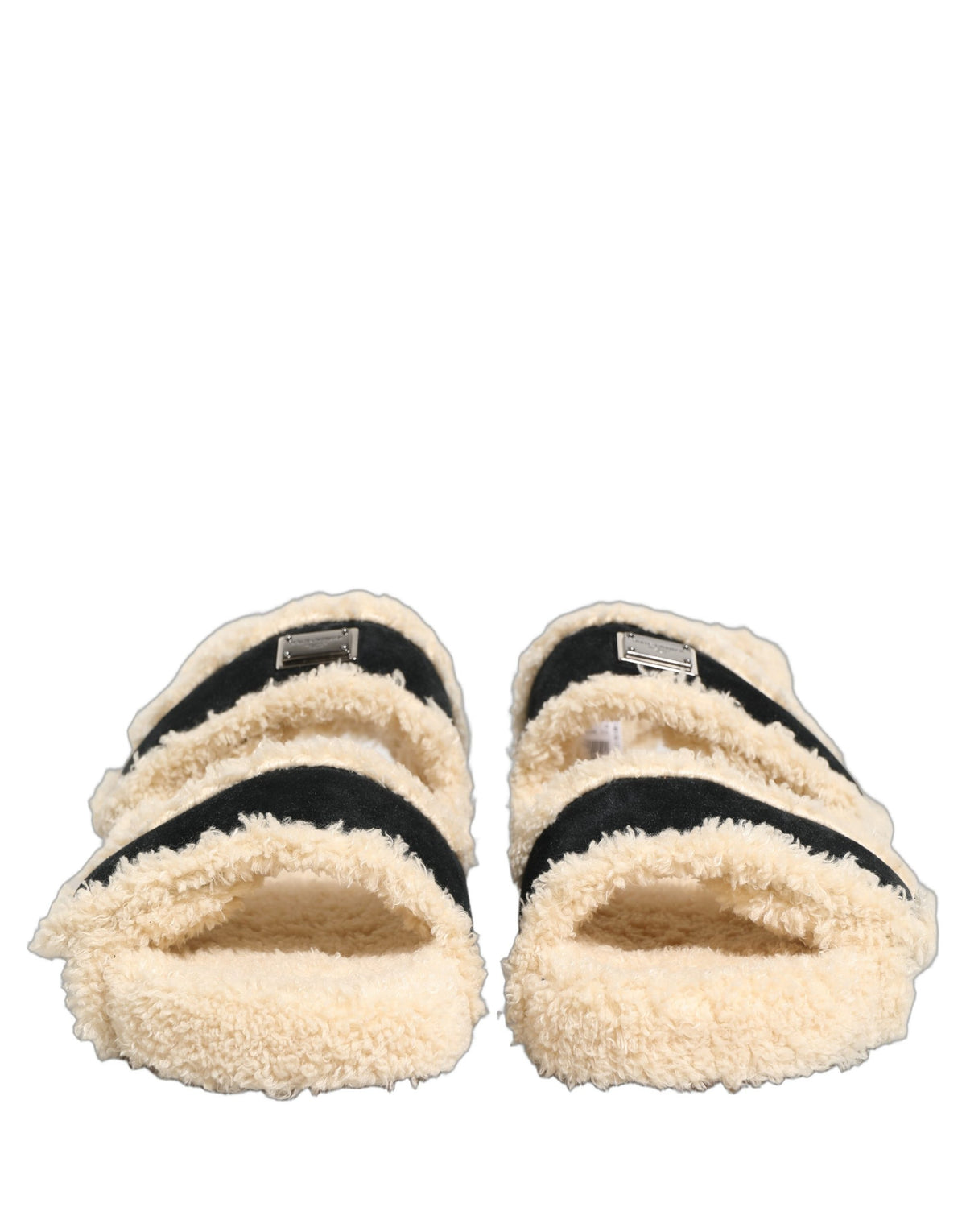 Dolce & Gabbana Beige Black Faux Fur Flats Sandals for Men