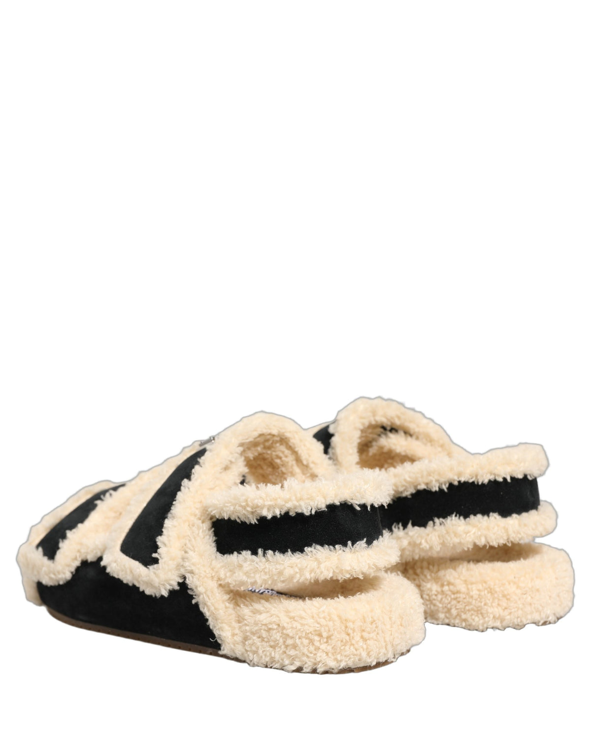 Dolce & Gabbana Beige Black Faux Fur Flats Sandals for Men