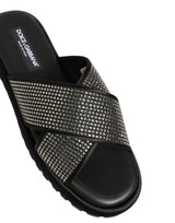 Dolce & Gabbana Black Strass Criss Cross Slide Sandals