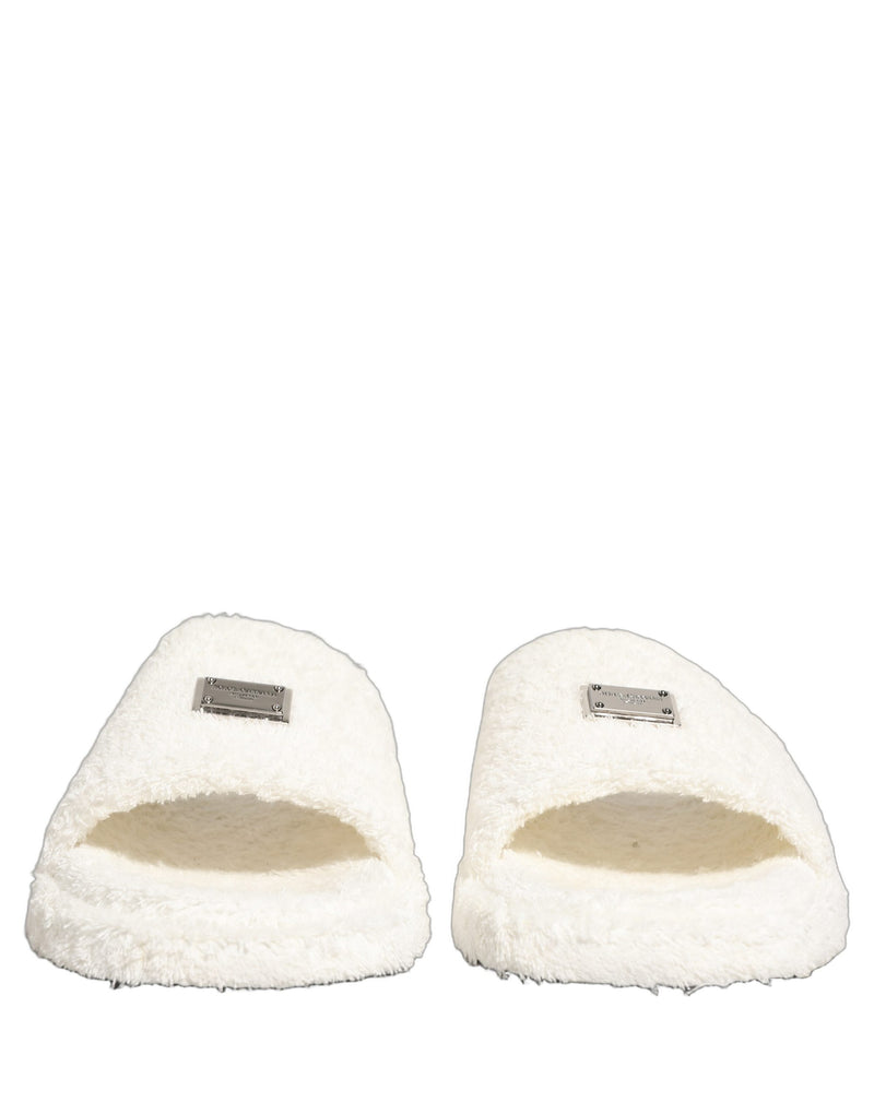Dolce & Gabbana White Faux Fur Flats Sandals for Men