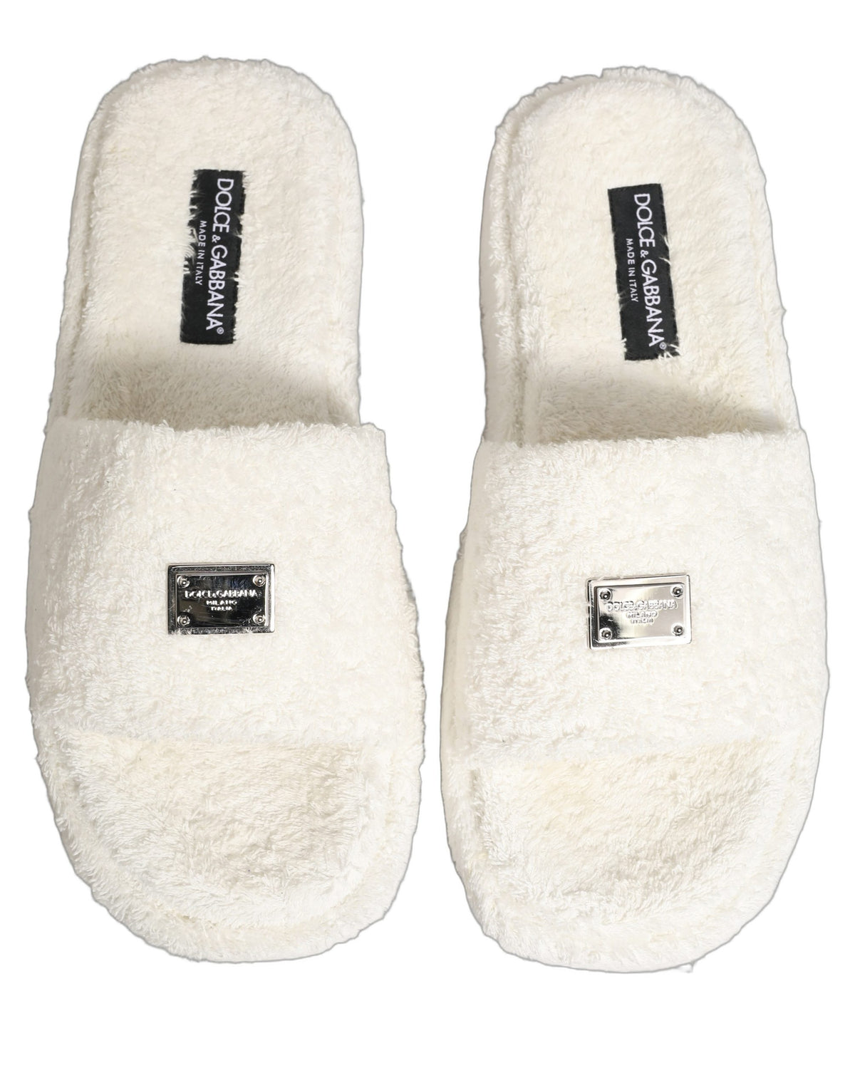 Dolce & Gabbana White Faux Fur Flats Sandals for Men