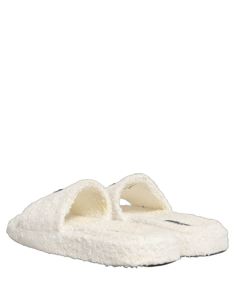 Dolce & Gabbana White Faux Fur Flats Sandals for Men