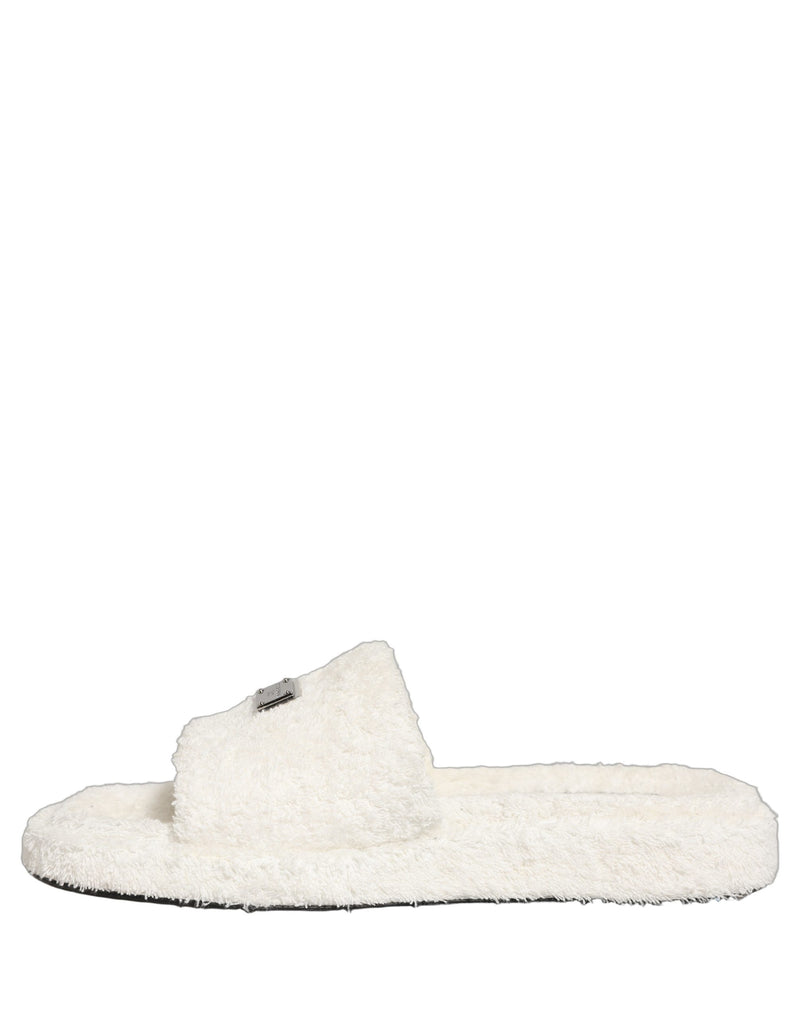 Dolce & Gabbana White Faux Fur Flats Sandals for Men