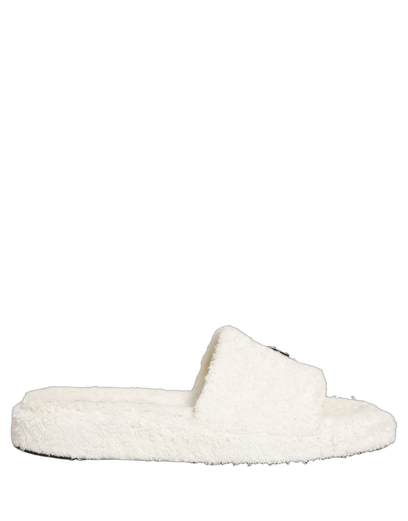 Dolce & Gabbana White Faux Fur Flats Sandals for Men