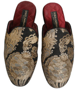 Dolce & Gabbana Black Floral Jacquard Flats Sandals for Men