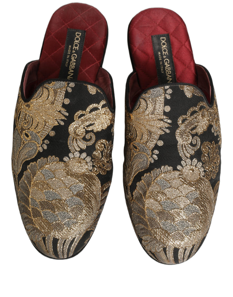 Dolce & Gabbana Black Floral Jacquard Flats Sandals for Men